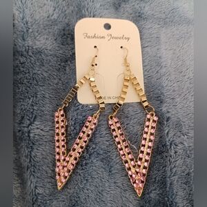 Gold and Pink Fashion Jewelry Earrings
